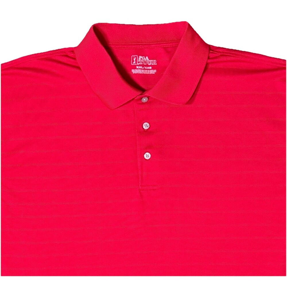 PGA Tour Polo Shirt Mens Red Short Sleeve Golf Performance Active Size 2XL